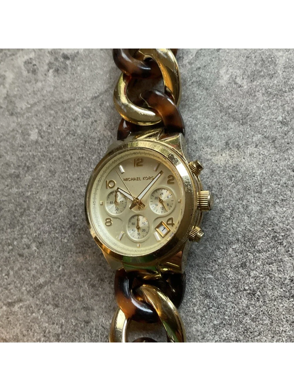 Michael Kors MK-4222 Womens Watch 36mm Gold Tone Chronograph New Battery A5